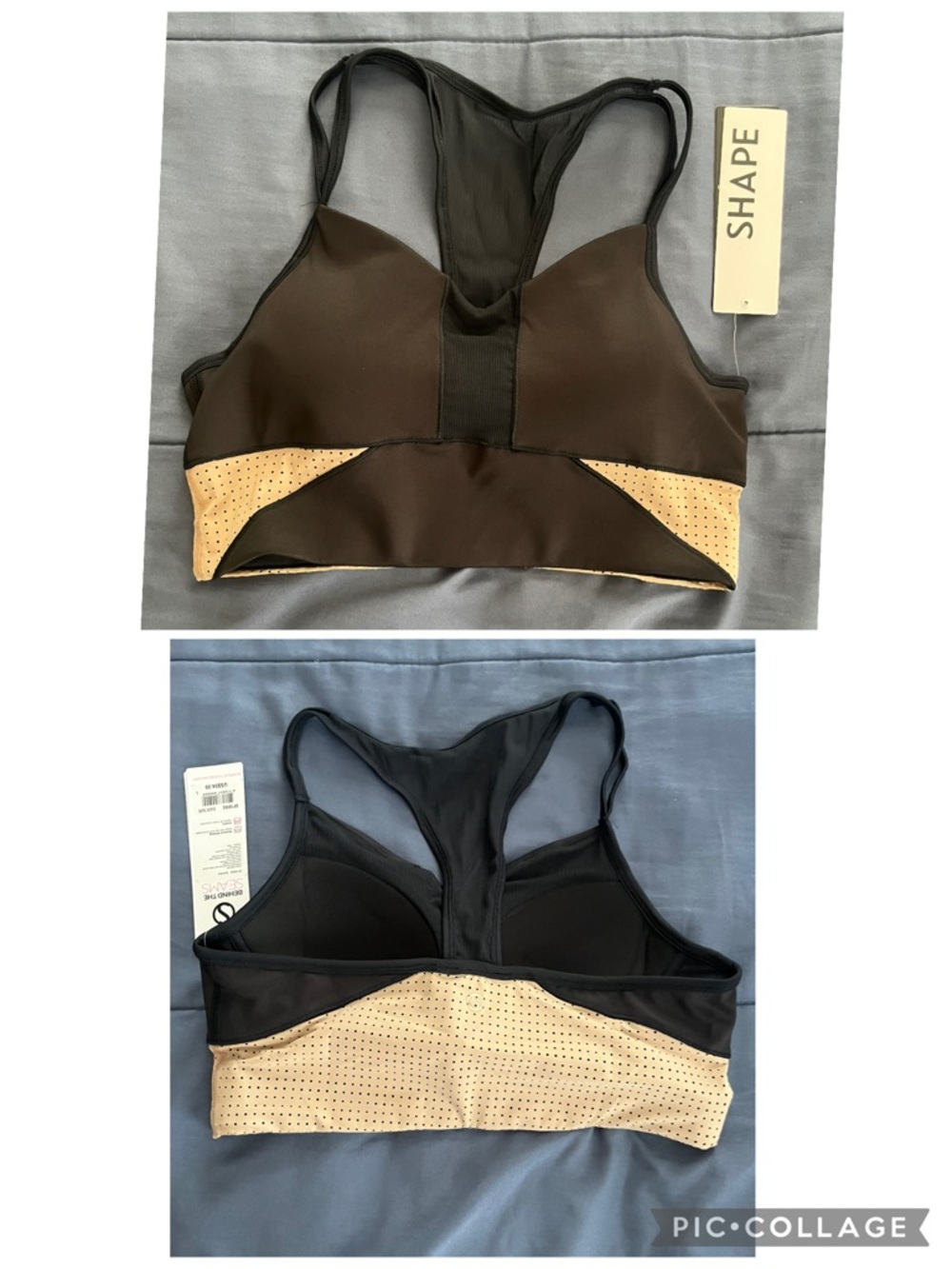 NWT Shape Bolt Sports Bra in Black/Taupe - Sz Large